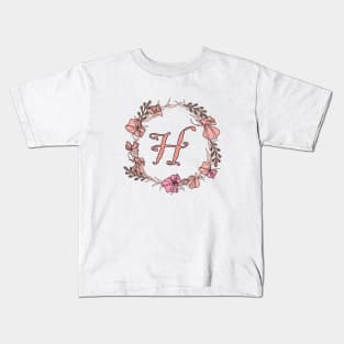 Letter H Rose Pink Initial Monogram - Letter h Kids T-Shirt